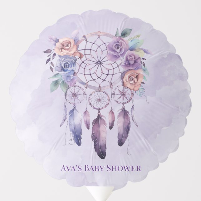 Violet Dreamcatcher and Flowers Girl Baby Shower Balloon (Front)