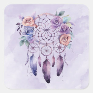 Violet Dreamcatcher and Flowers Girl Baby Shower Square Sticker