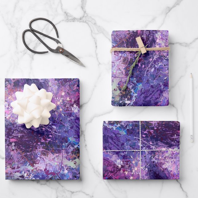 Violet Drops Abstraction Wrapping Paper Sheets (Front)