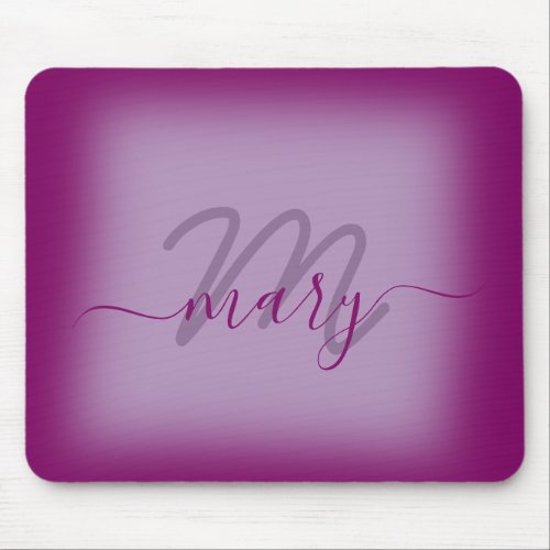 Violet Dusty Purple Berry Minimal Name Monogram Mouse Pad