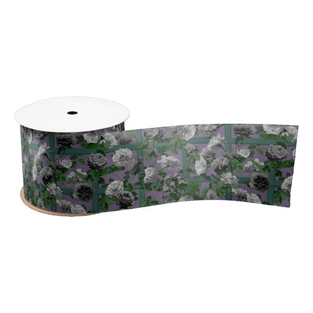 Violet Elegant Floral Roses Satin Ribbon (Spool)