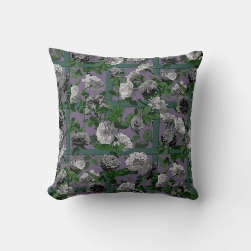 Violet Elegant Floral Roses Throw Pillow