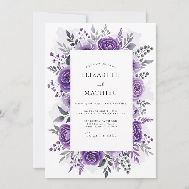Violet Enchanted Botanical Wedding Invitation (Front)