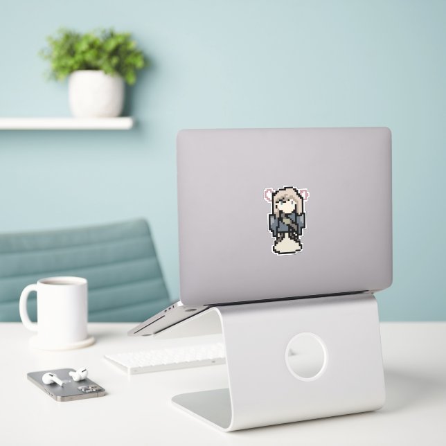 Violet Evergarden pixel art sprite Sticker (Laptop On Desk)