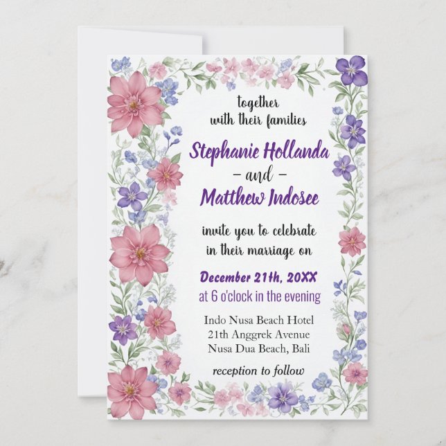 Violet Faithfulness Modesty Gentle Power of Love - Invitation (Front)