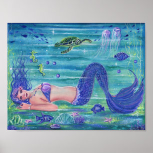 Violet fantasy mermaid poster print  Renee Lavoie