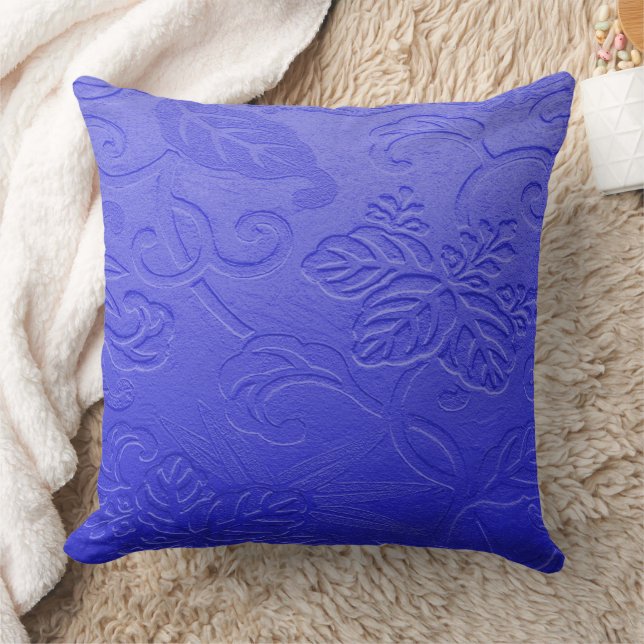 Violet Faux Embossed Leaves Pattern Throw Pillow (Blanket)