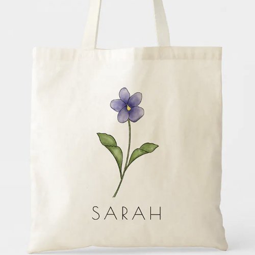 VIOLET February Birth Flower Custom Name Tote Bag