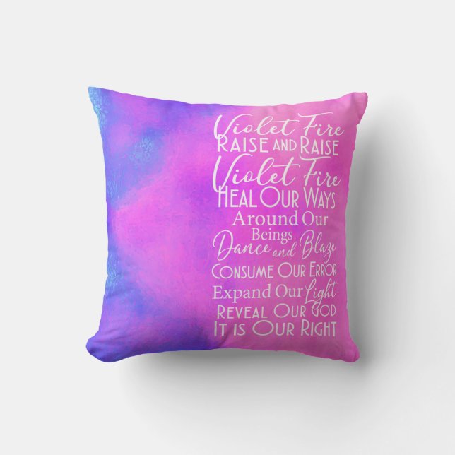 Violet Fire Inspirational Prayer Pruple Throw Pillow (Front)