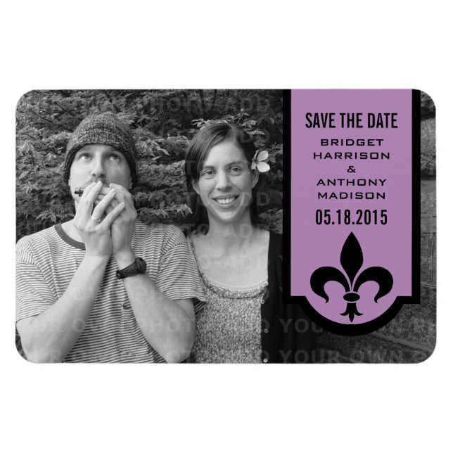Violet Fleur De Lis Banner Save the Date Magnet (Horizontal)