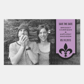 Violet Fleur De Lis Banner Save the Date Stickers