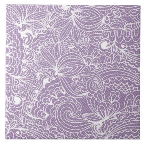 Violet floral art ceramic tile