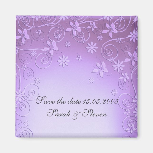Violet Floral Art Save date Magnet (Front)