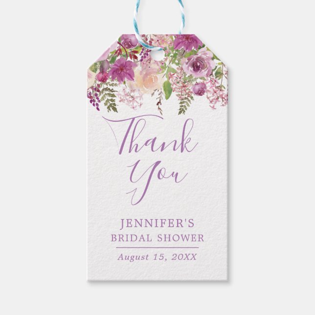 Violet Floral Bridal Shower Thank You Tags (Front)