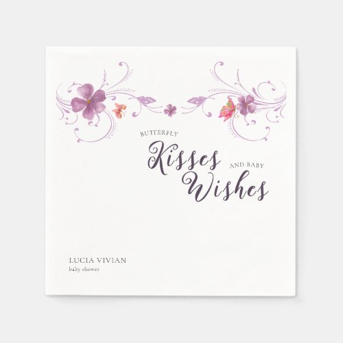 Violet Floral Butterflies Kisses  Wishes Baby Napkins