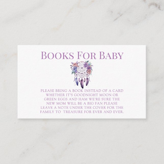 Violet Floral Dreamcatcher Girl Books for Baby Enclosure Card (Front)