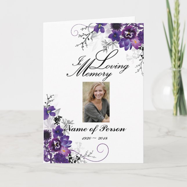 Violet Floral Flowers Funeral Program (Front)