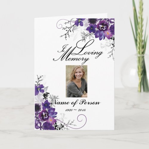 Violet Floral Flowers Funeral Program