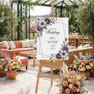 Violet Floral Framed Wedding Foam Board