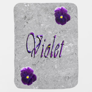 Violet Floral Girls Name On Silver, Baby Blanket
