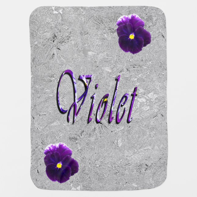 Violet Floral Girls Name On Silver, Baby Blanket (Front)