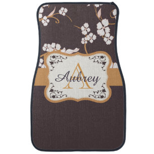 Violet Floral Monogram Car Floor Mat