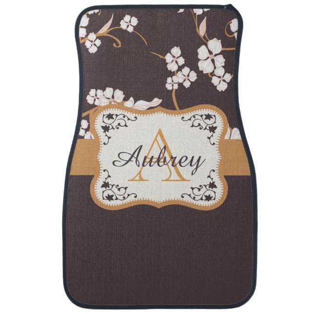 Violet Floral Monogram Car Floor Mat (Front)