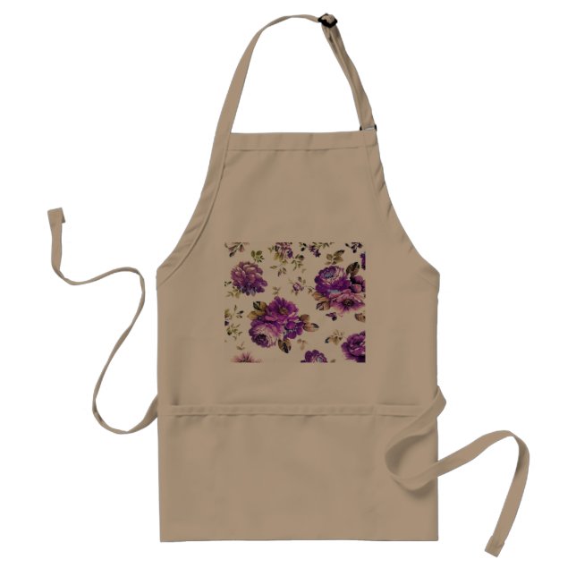 Violet Floral Pattern Adult Apron (Front)