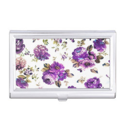 Violet Floral Pattern Business Card Case
