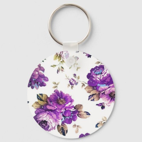 Violet Floral Pattern Keychain
