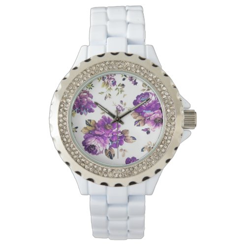 Violet Floral Pattern Watch