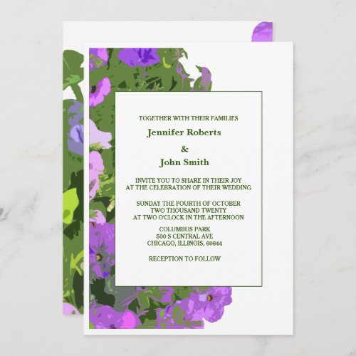 Violet Floral Sage Green White Elegant Wedding Invitation