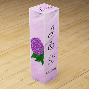 Violet Floral Watercolor Wash Monogram Wine Box