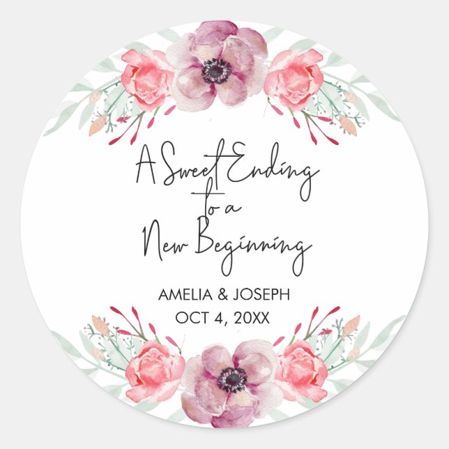 Violet Floral Wedding Favor Stickers (Front)