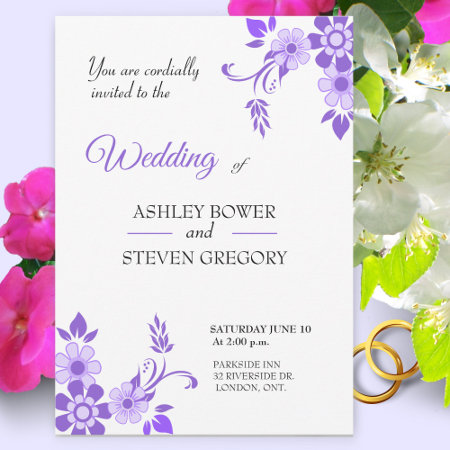 Violet Floral Wedding Invitation
