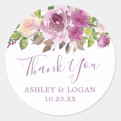 Violet Floral Wedding Thank You Favor Sticker