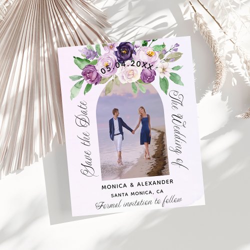 Violet florals photo wedding budget save the date flyer