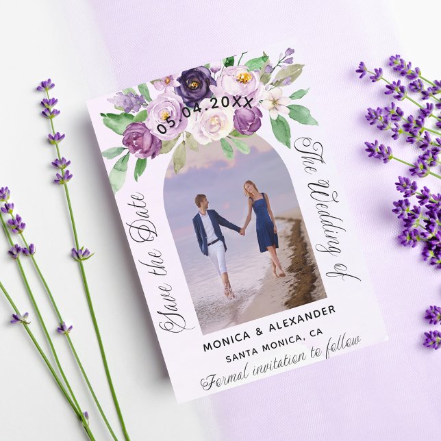Violet florals photo wedding save the date (Creator Uploaded)