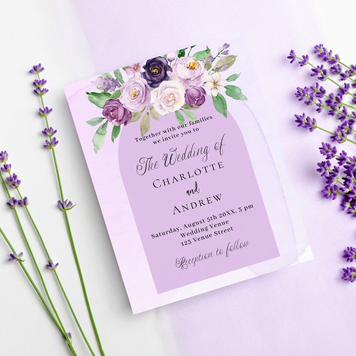 Violet florals purple budget wedding invitation flyer
