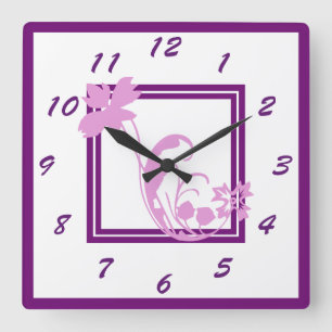 Violet Flower Frame Wall Clock
