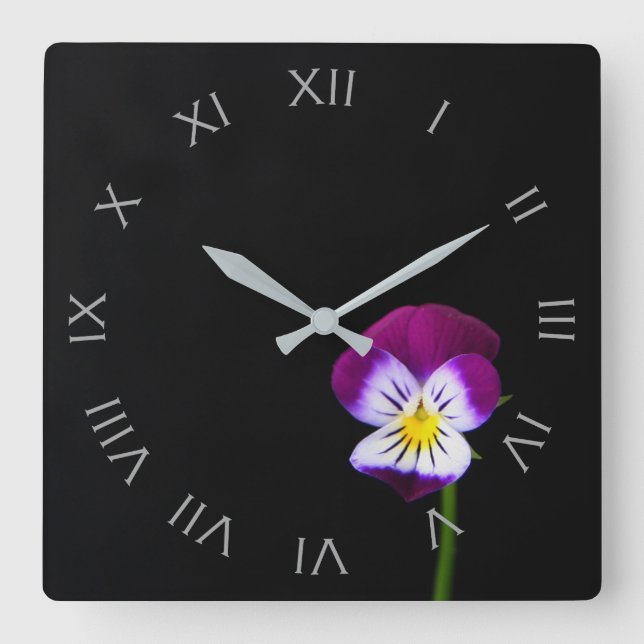 Violet Flower Grey Roman Numbers wca Square Wall Clock (Front)