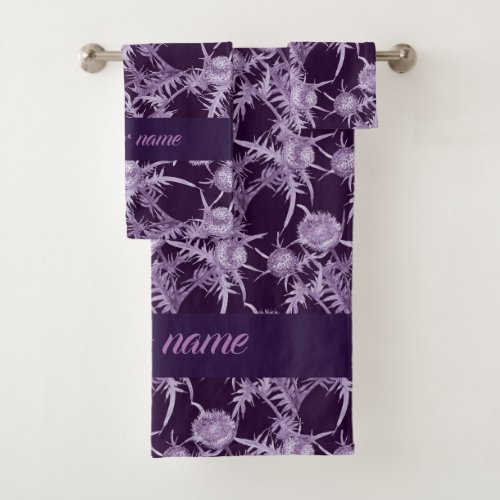 violet flowerpattern bath towel set