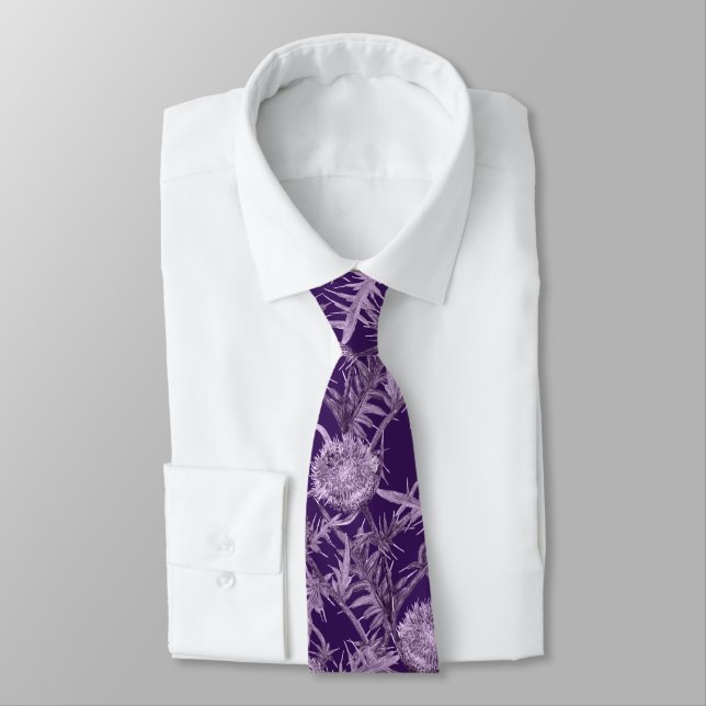 violet flower pattern neck tie (Tied)