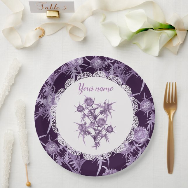 violet flower pattern paper plates (Wedding)