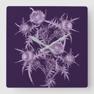 violet flower pattern square wall clock