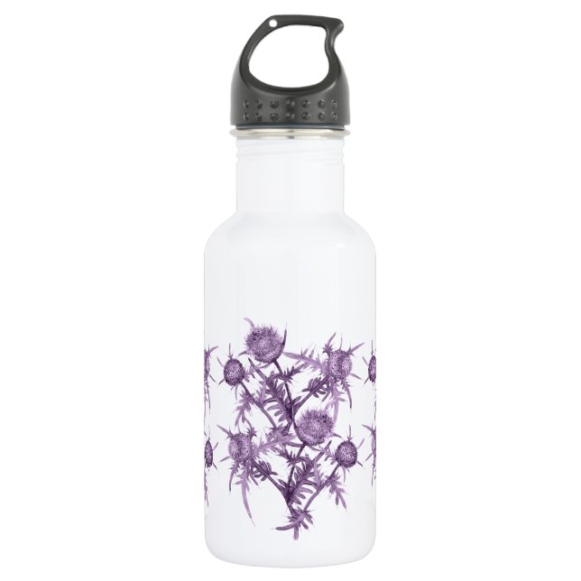 violet flower pattern stainless steel water bottle (Front)