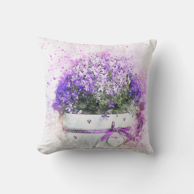 Violet Flower Watercolor Throw Pillow (Front)