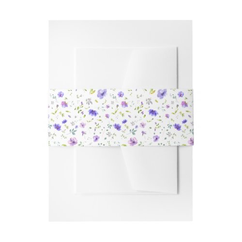 Violet Flowers and Green Leaves Wedding Invitation Belly Band