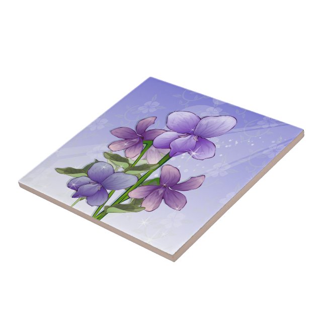 Violet flowers art ceramic tile (Side)