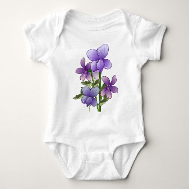 Violet flowers art print baby bodysuit (Front)